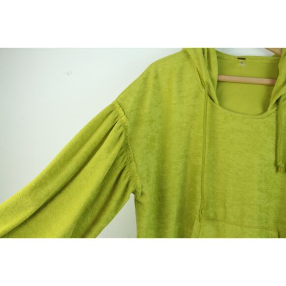 Free People XS Hoodie Sweatshirt Pullover Green Boho Grunge Oversize Terrycloth - Picture 3 of 8